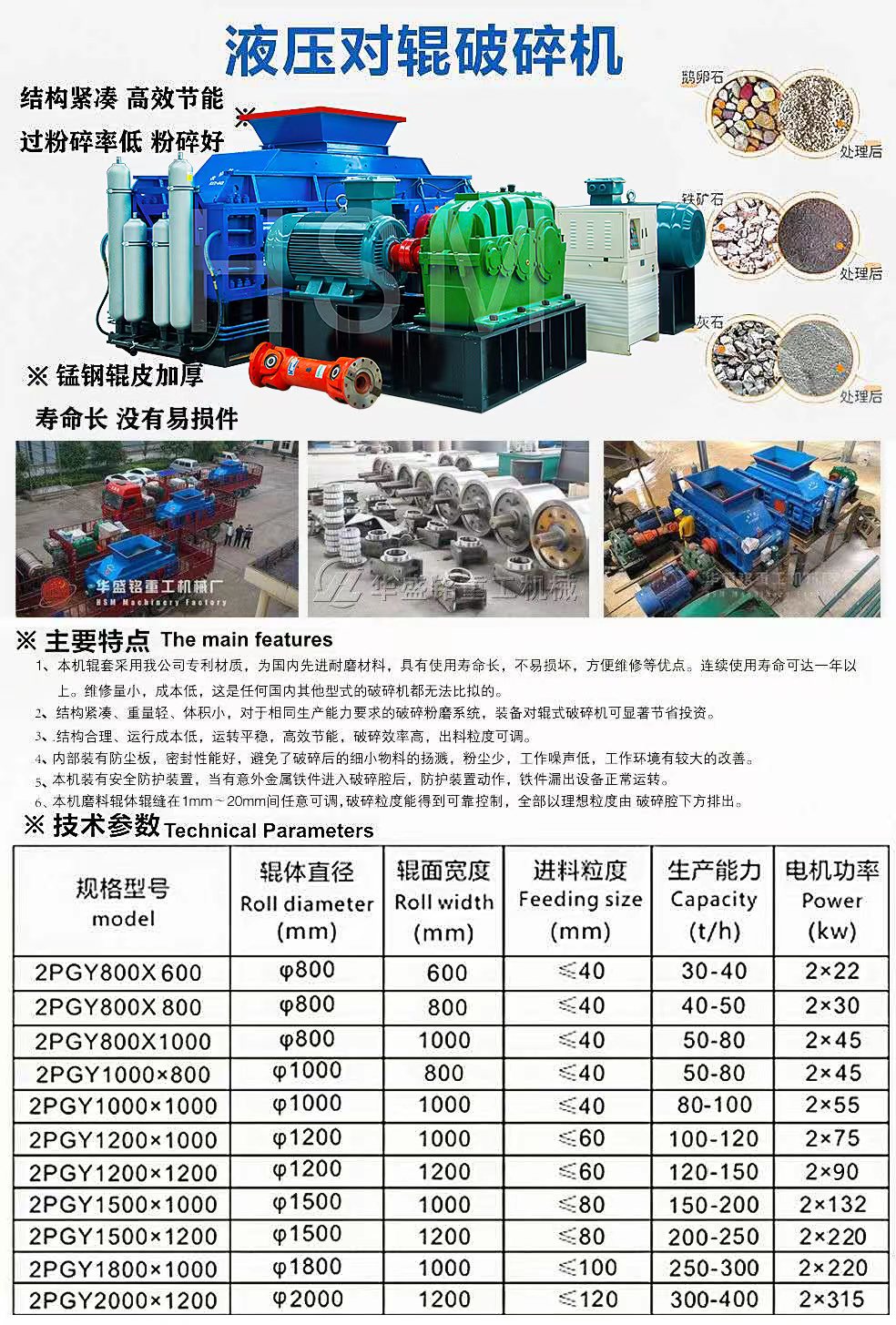 对辊破碎机型号技术参数